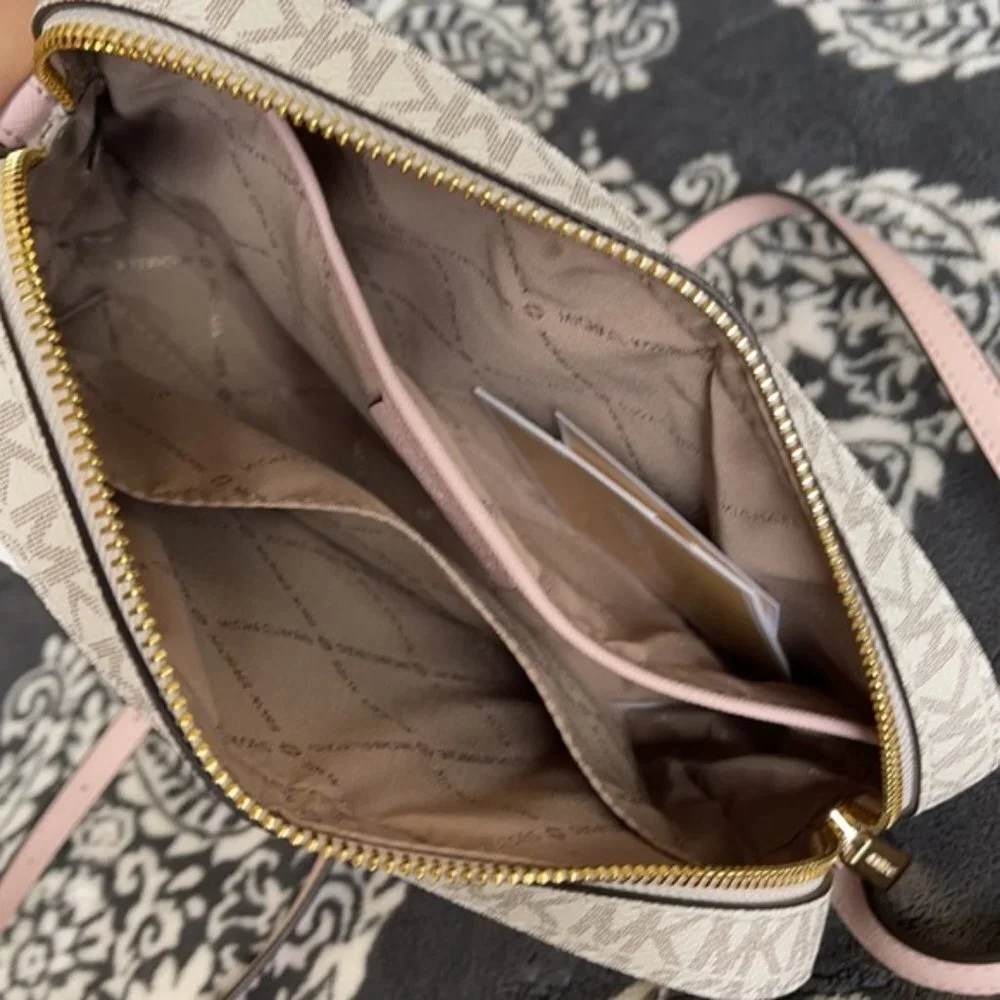 Michael Kors Jet Set Item Large East West Zip Chain Crossbody Powder Blush Multi - Picture 8 of 16